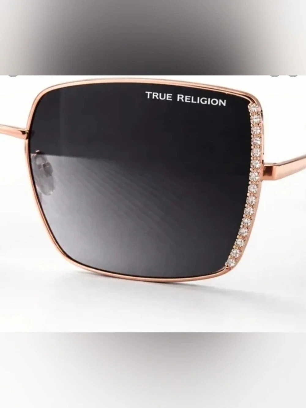 True Religion unisex Square Sunglasses Black Gradient Lenses Gold